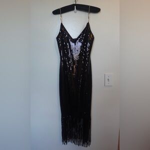 Topshop Black Silver Sheath Dress with Spaghetti Straps